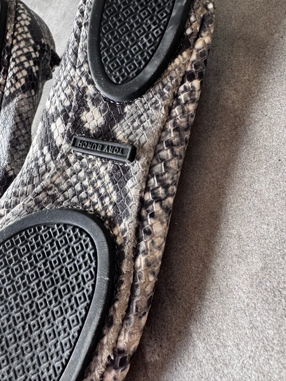 Tory Burch Snake-Print Ballet Flats in Black and Gray with Logo Medallion - Picture 6 of 10